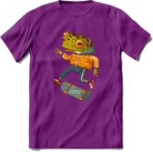 Casual kikker T-Shirt Grappig | Dieren reptiel Kleding Kado Heren / Dames | Animal Skateboard Cadeau shirt - Paars - XXL