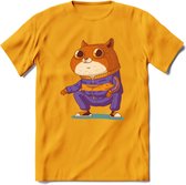 Casual kat T-Shirt Grappig | Dieren katten Kleding Kado Heren / Dames | Animal Skateboard Cadeau shirt - Geel - XL