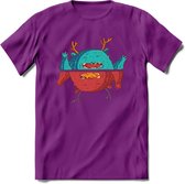 Casual monsters T-Shirt Grappig | Dieren Kleding Kado Heren / Dames | Animal Skateboard Cadeau shirt - Paars - L