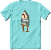 Casual haai matroos T-Shirt Grappig | Dieren vissen Kleding Kado Heren / Dames | Animal Skateboard Cadeau shirt - Licht Blauw - XXL