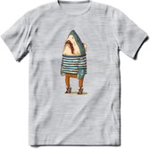 Casual haai matroos T-Shirt Grappig | Dieren vissen Kleding Kado Heren / Dames | Animal Skateboard Cadeau shirt - Licht Grijs - Gemaleerd - L