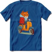 Casual scooter kat T-Shirt Grappig | Dieren katten Kleding Kado Heren / Dames | Animal Skateboard Cadeau shirt - Donker Blauw - S