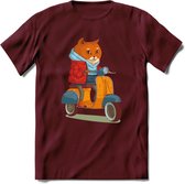 Casual scooter kat T-Shirt Grappig | Dieren katten Kleding Kado Heren / Dames | Animal Skateboard Cadeau shirt - Burgundy - XXL