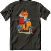 Casual scooter kat T-Shirt Grappig | Dieren katten Kleding Kado Heren / Dames | Animal Skateboard Cadeau shirt - Donker Grijs - 3XL