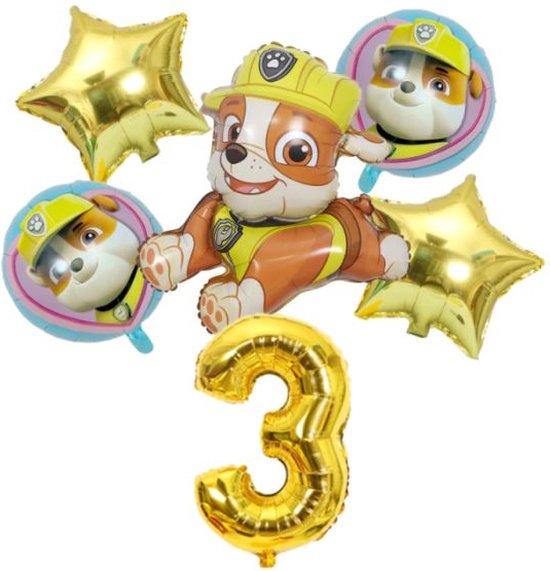 Paw Patrol - Set ballonnen - Verjaardag - Rubble - 3 jaar - gouden ballonnen