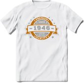 Premium Since 1946 T-Shirt | Goud - Zilver | Grappig Verjaardag Kleding Cadeau Shirt | Dames - Heren - Unisex Tshirt | - Wit - L