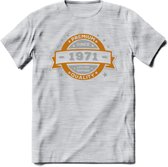 Premium Since 1971 T-Shirt | Goud - Zilver | Grappig Verjaardag Kleding Cadeau Shirt | Dames - Heren - Unisex Tshirt | - Licht Grijs - Gemaleerd - XXL