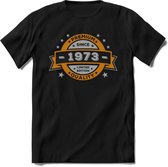 Premium Since 1973 T-Shirt | Goud - Zilver | Grappig Verjaardag Kleding Cadeau Shirt | Dames - Heren - Unisex Tshirt | - Zwart - M