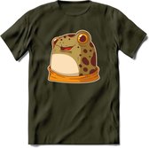 Blije kikker T-Shirt Grappig | Dieren reptielen Kleding Kado Heren / Dames | Animal Skateboard Cadeau shirt - Leger Groen - XL