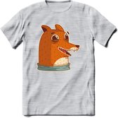 Lachende vos T-Shirt Grappig | Dieren honden Kleding Kado Heren / Dames | Animal Skateboard Cadeau shirt - Licht Grijs - Gemaleerd - XL