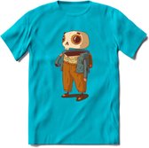 Casual skelet T-Shirt Grappig | Dieren halloween Kleding Kado Heren / Dames | Animal Skateboard Cadeau shirt - Blauw - XXL