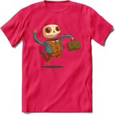 Casual skelet T-Shirt Grappig | Dieren halloween Kleding Kado Heren / Dames | Animal Skateboard Cadeau shirt - Roze - XL