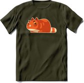 Schattige kat klaar voor aanval T-Shirt Grappig | Dieren katten Kleding Kado Heren / Dames | Animal Skateboard Cadeau shirt - Leger Groen - S