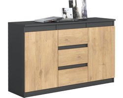 Pro-meubels - Dressoir Detroit - Zwart mat - Eiken - 120cm - Kast