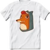 Hippe vos T-Shirt Grappig | Dieren honden Kleding Kado Heren / Dames | Animal Skateboard Cadeau shirt - Wit - XXL