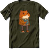 Casual kat T-Shirt Grappig | Dieren katten Kleding Kado Heren / Dames | Animal Skateboard Cadeau shirt - Leger Groen - XXL