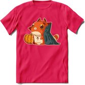 Graaf Dracula kat T-Shirt Grappig | Dieren katten halloween Kleding Kado Heren / Dames | Animal Skateboard Cadeau shirt - Roze - XXL