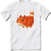 Jagende kat T-Shirt Grappig | Dieren katten Kleding Kado Heren / Dames | Animal Skateboard Cadeau shirt - Wit - 3XL