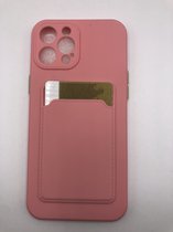 Hoogwaardige TPU back cover - Geschikt voor iPhone 12 Pro Max - met vakje voor pasje - Siliconen back cover - Roze