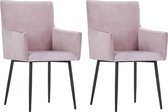 Decoways - Eetkamerstoelen 2 stuks met armleuningen fluweel roze