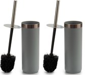 Set van 2x stuks toiletborstel grijs kunststof met RVS handvat 38,5 cm - Wc-borstels