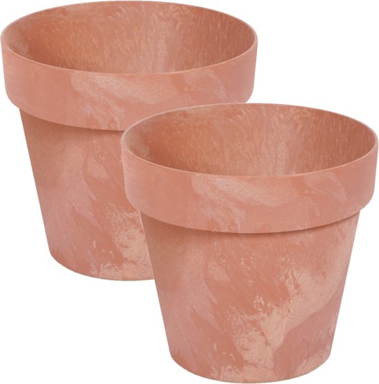 Set Van 2x Stuks Kunststof Bloempotten Betonlook 40 Cm Terracotta