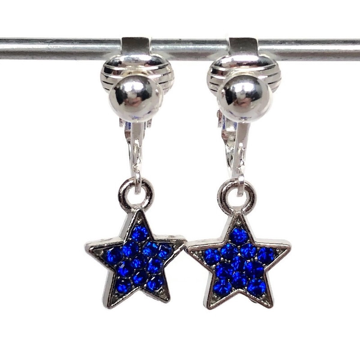 Clip Oorbellen Kinderen - Oorclips - Glittersterretjes - Blauw - Hangers - MNQ bijoux