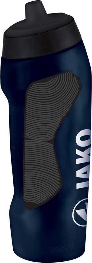 Gourde Jako bleu marine avec une zone de préhension noire et logo Jako blanc.