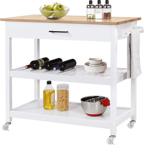 Relaxdays Chariot De Service, Bambou & MDF, Desserte De Cuisine à 4