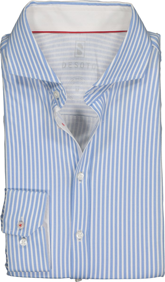 DESOTO slim fit overhemd - stretch tricot - lichtblauw-wit gestreept - Strijkvrij - Boordmaat: 41/42