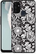 Mobiel TPU Hard Case OnePlus Nord N100 Telefoon Hoesje met Zwarte rand Zwart Bloemen