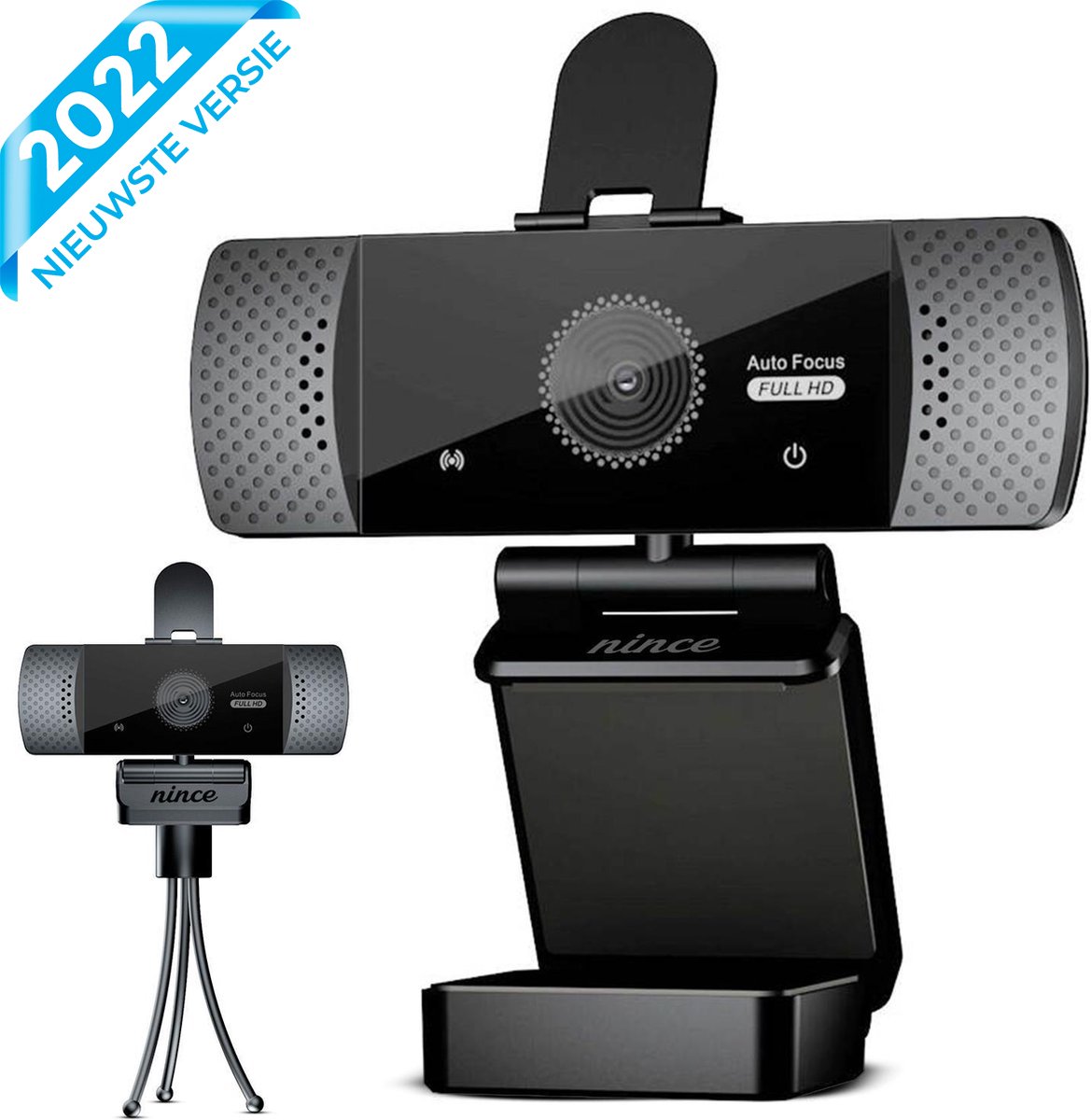 Nince Autofocus Webcam van hoge Kwaliteit 2021 Model Full HD 1080P - Webcam voor pc / webcam voor laptop - Webcam met Microfoon - Webcams