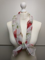 Dames sjaal Camelia gebloemd groen wit rood roze