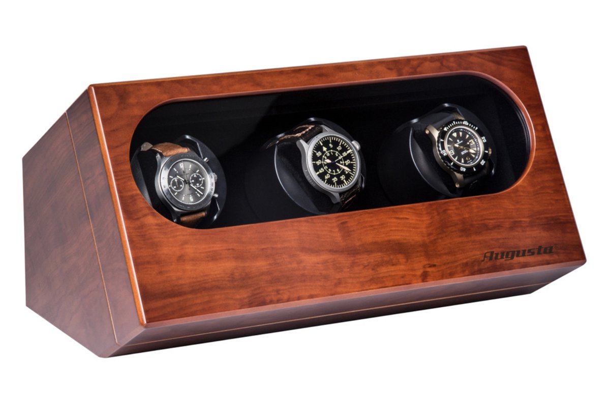 Watchwinder - Augusta - Automatisch horloge opwinden - Doos - Box - Opbergbox horloge - Werkt op lichtnet - 3 horloges - Bruin