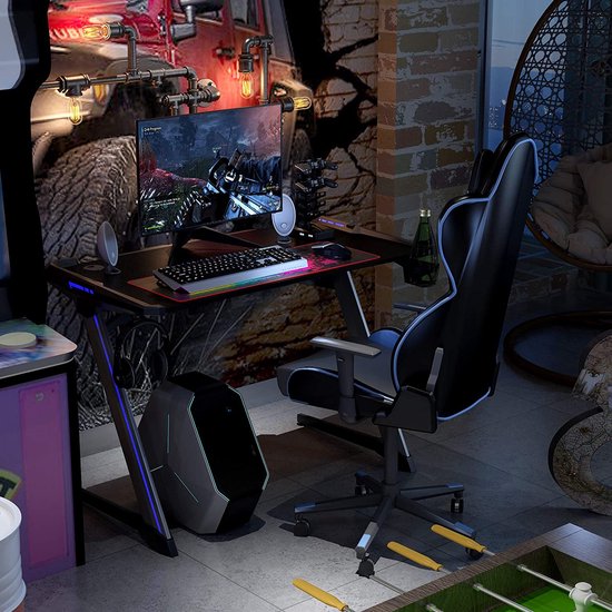 Froadp Gamingbureau, 160 x 60 cm, gamingtafel, zwart, koolstofvezel