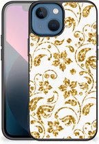 Back Cover Siliconen Hoesje geschikt voor iPhone 13 mini Telefoonhoesje met Zwarte rand Gouden Bloemen