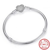 Armband Zilver | Zilveren armband | past op Pandora | Pandora compatible | Bedelarmband | Vlinder sluiting met hartje | Elegante dames armband  | Valentijnsdag cadeau | Maat 21