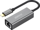 Drivv. USB-C naar Internet / Ethernet Adapter - 10/100/1000 MBps - Grijs