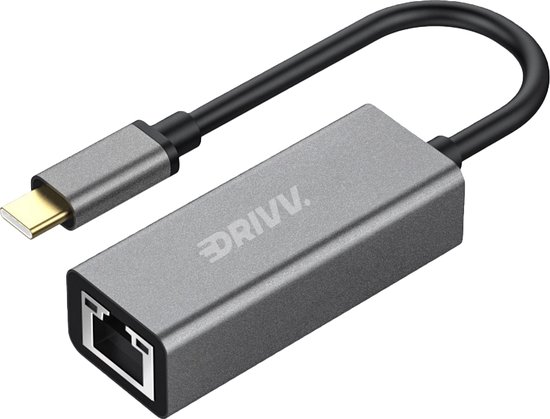 Drivv. USB-C naar Ethernet Adapter / Internet / Netwerk - 10/100/1000 MBps - Grijs
