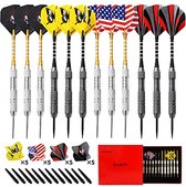 Happygetfit - Dart set met stalen punten, 12 stuks, 24 gram, professionele metalen dartset met 20 vluchten (4 stijl) + 12 aluminium schacht