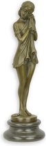 Beeldje - brons - verdrietig meisje - 23,4cm hoog