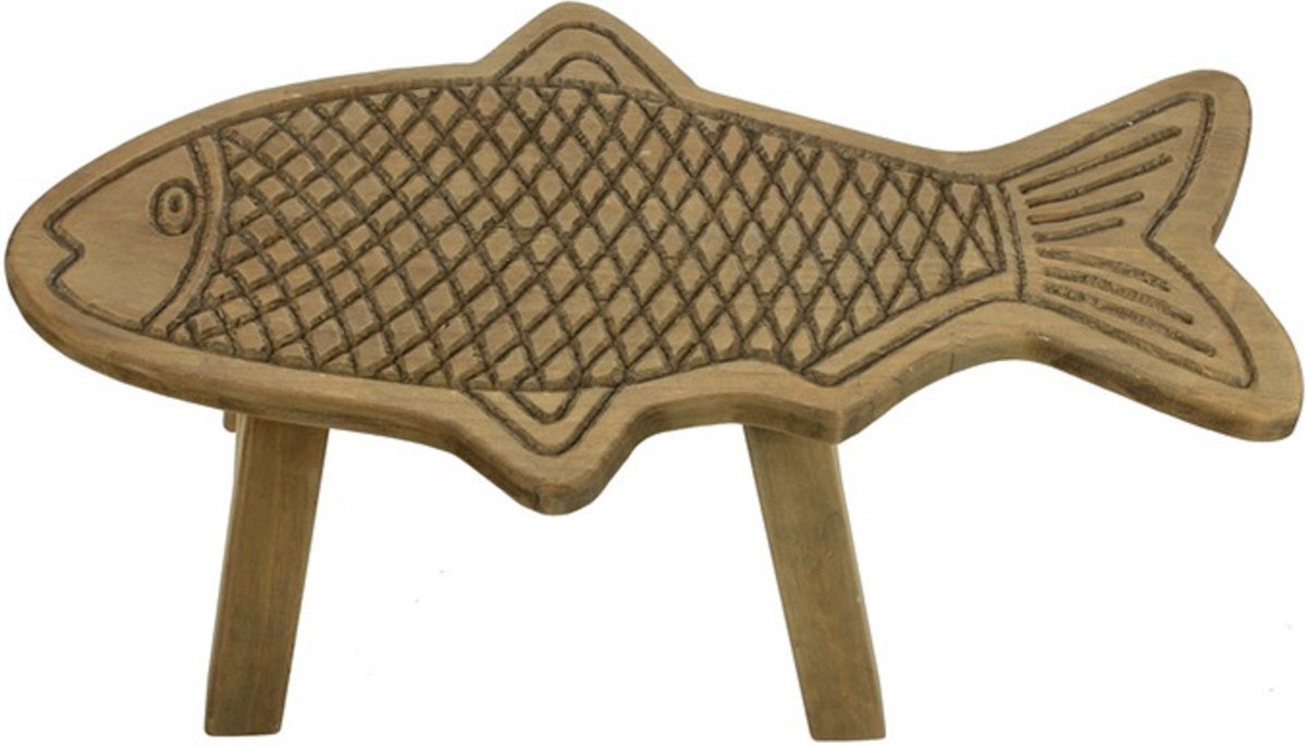 Krukje Vis hout/grijs 46x24x19cm
