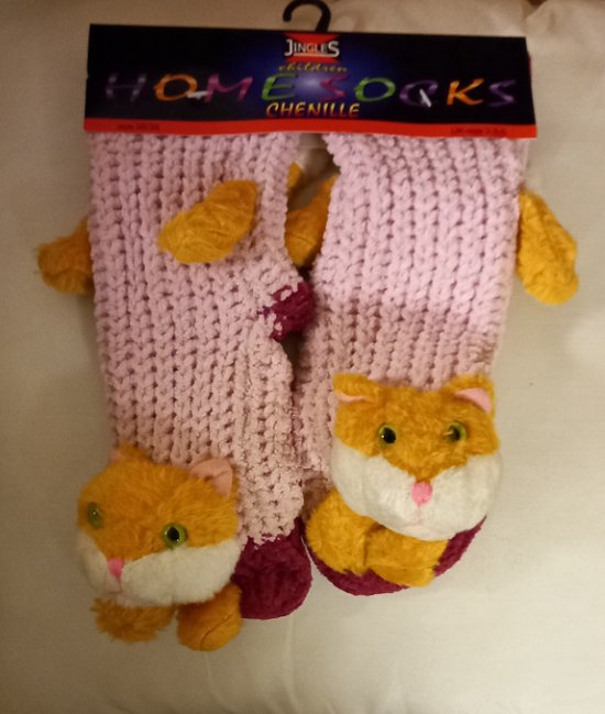 Anti-slip slofsok met poes - Homesock - huissokken - roze - 35/38