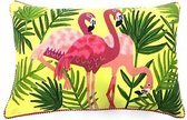 Only Natural - Sierkussen - Flamingo's - Geel - Handgeborduurd - 40x60cm - 100%katoen