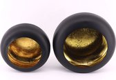 Kandelaar Store - Set Standing Round Eggs T-light 20x10x20cm + 25x12x25cm - Black/gold - Set van 2 stuks