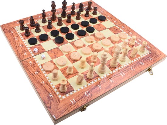 Afbeelding van het spel 3 in 1 Schaakbord | Dambord | Backgammon | Hout | Schaakset | 48 x 48 cm