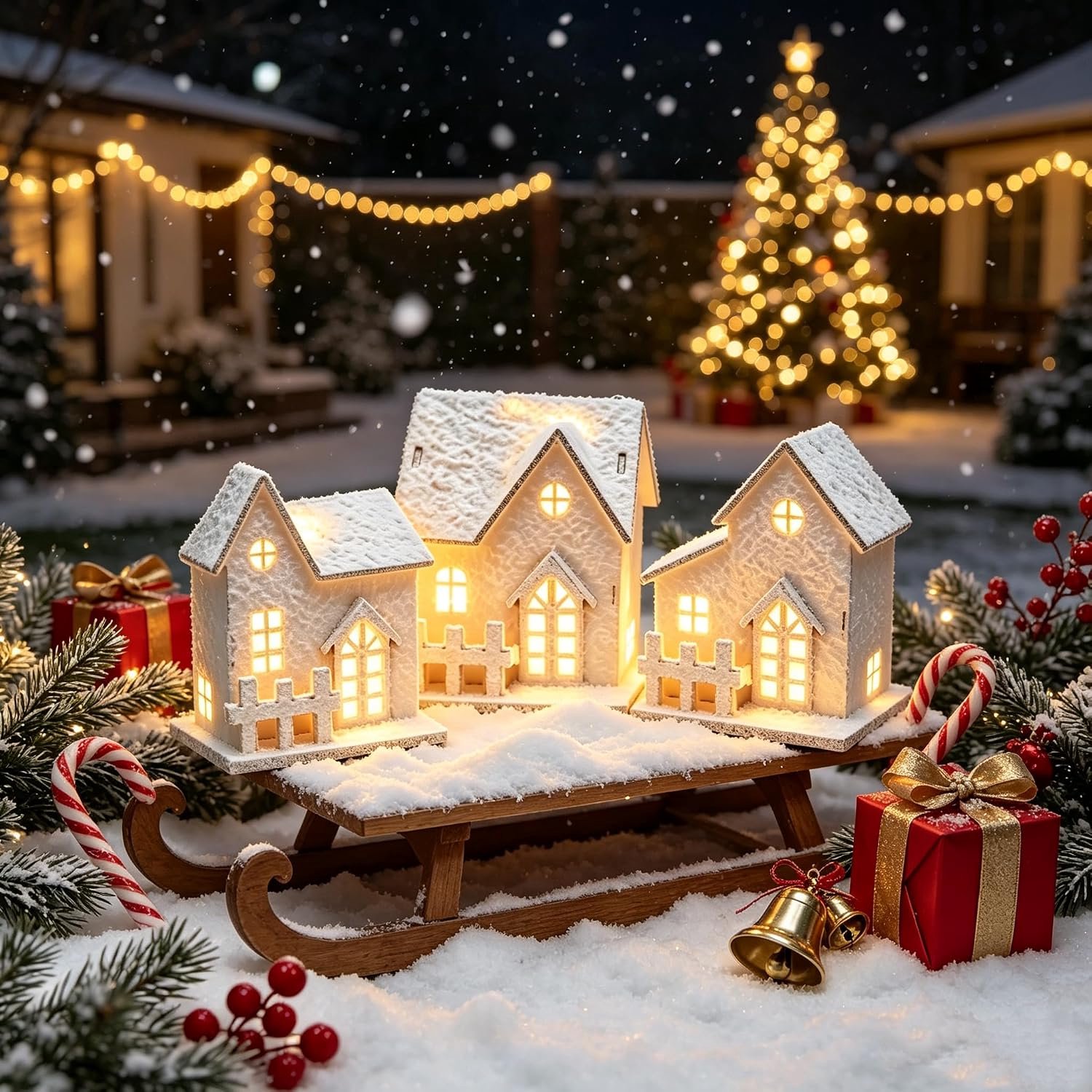Kerstdorp met verlichting, 3 stuks, kersthuis verlicht, kerstdecoratie hout, led, binnen, kabouterhuis met licht, kerststad kerstdecoratie Amerikaans, kersthuizen Kerstmis – foto 4