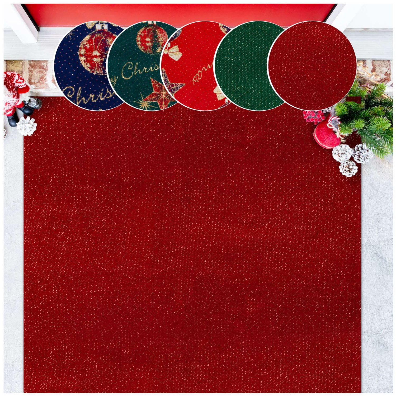ANRO Effen Kerstloper Rood 100x450 cm - Glitter - Antislip