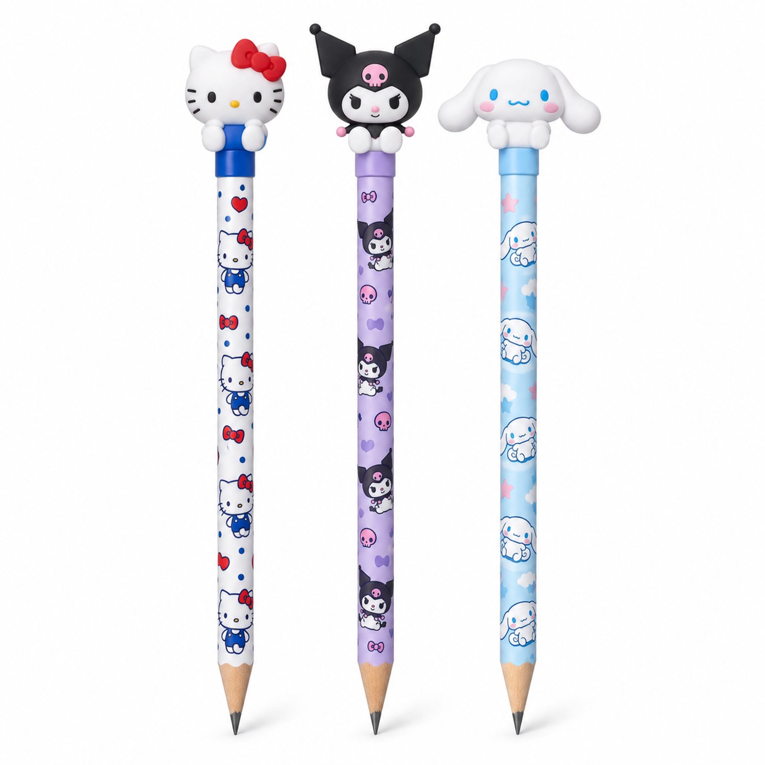 Hello Kitty & Friends Potloden - Potlood met Gum - Schoolspullen voor Kinderen - 3 Stuks - 3D Figuurtjes