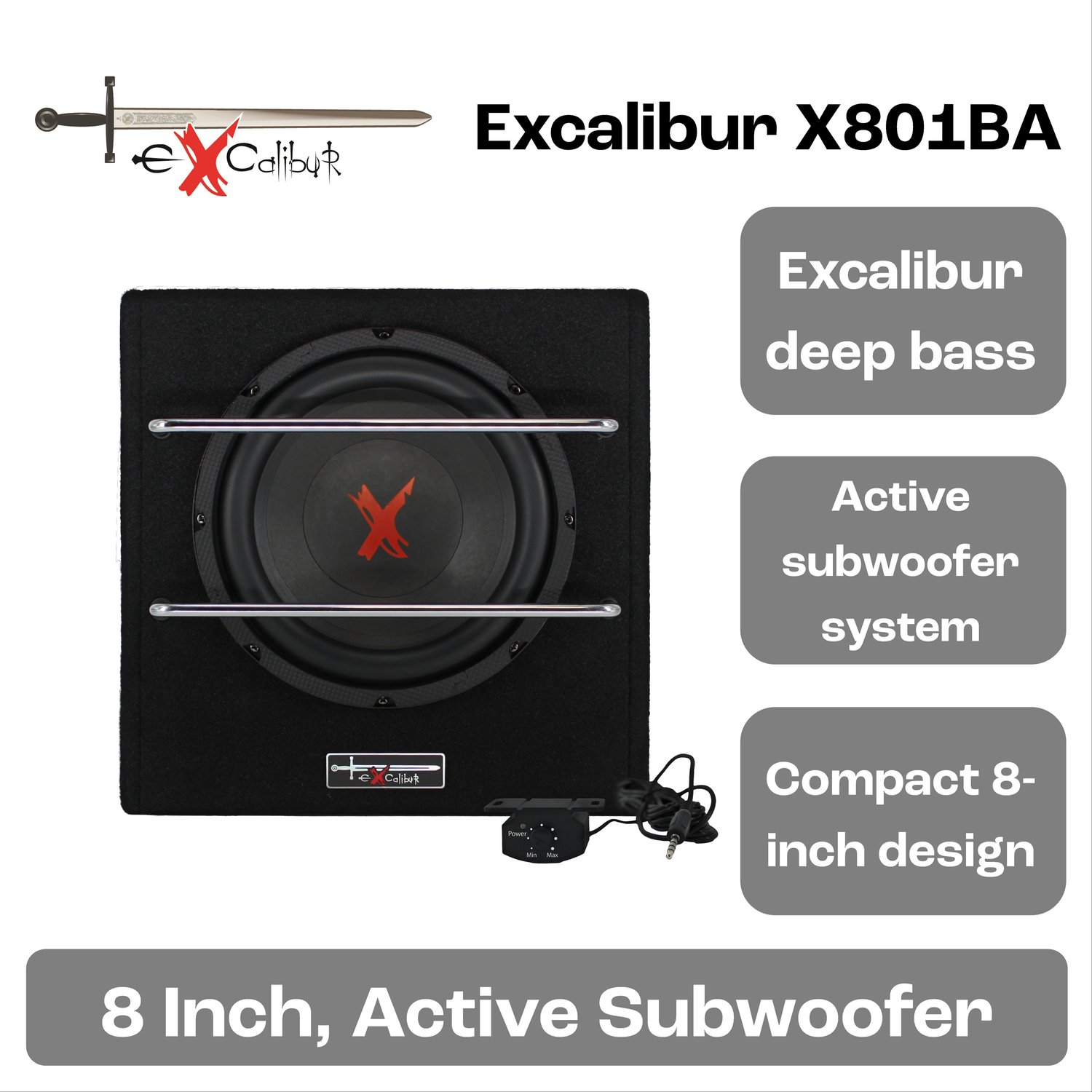 Excalibur X801BA - Subwoofer Auto met Versterker - 8 Inch Auto Subwoofer - Actieve Subwoofer Kist - 1100 Watt – foto 4